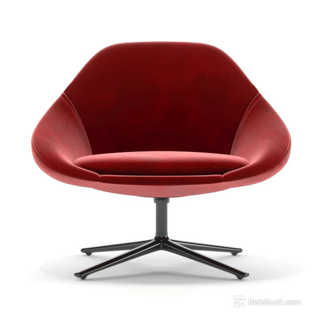 Modern Red Velvet Office Chair With Curved Backrest And Metal Five Pointed Base 3d model 