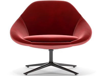 Modern Red Velvet Office Chair With Curved Backrest And Metal Five Pointed Base 3d model