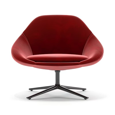 Modern Red Velvet Office Chair With Curved Backrest And Metal Five Pointed Base 3d model
