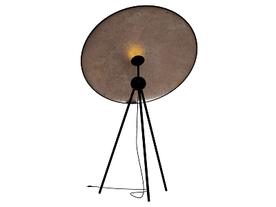 Modern Floor Lamp With Round Shade Black Tripod Stand And Yellow Light 3d model