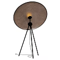 Modern Floor Lamp With Round Shade Black Tripod Stand And Yellow Light