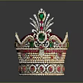 Ornate Crown Decorative Home Accessory Adorned with Diamonds Red Green Gemstones