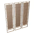 Three Panel Room Divider With Grid Pattern And Brown Frame For Home Interior Decoration 3d model