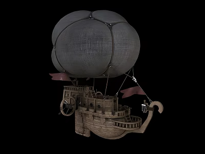 Vintage Flying Yacht Featuring Gray Airbag Wooden Structure And Red Decorative Elements 3d model