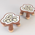 Cute Sofa Stools With Cartoon Mushroom Pattern And Brown Beige Legs 3d model