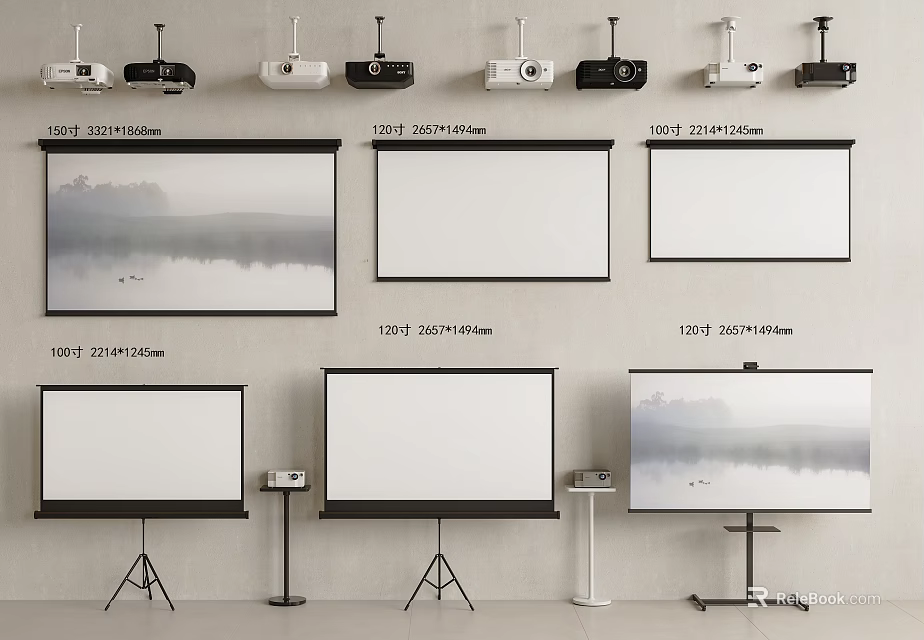 Projection Monitoring System Featuring HD Projectors Projection Screens Various Sizes Installation Types 3d model 