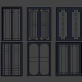 Different Modern Sliding Door Styles Featuring Decorative Grid Patterns And Glass Panels 3d model