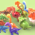 Colorful Cartoon Reptile Dinosaurs with Various Colors Shapes and One in Eggshell