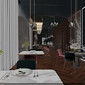 Elegant Restaurant Interior With Pendant Lights Dining Tables Green Plants And Marble Table Tops