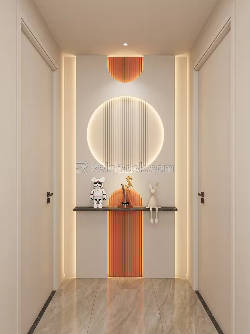 Cream Simple Style Arc Light Strip No Main Light Corridor End View Entrance 3d model