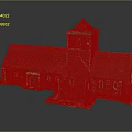 Traditional Stone Church Building With Red Roof Tower And Arched Windows