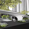 Modern Sales Office Building With Curved Roof Greenery And Surrounding High Rise Buildings