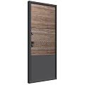 Modern Wooden Swing Door Design With Natural Wood Grain Gray Frame And Secure Lock Handle