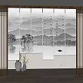 New Chinese-style roller shutter landscape gauze curtain partition 3d model