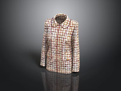 Stylish Tweed Jacket With Classic Collar And Multicolored Plaid Pattern Pockets For Daily Wear 3d model