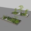Garden Miniature With Green Ferns Pebbles Moss In Rectangular Containers 3d model