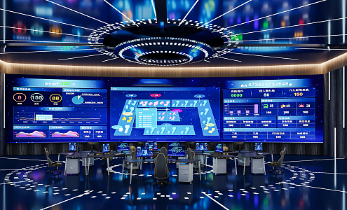 Modern monitoring room Command control room Dispatching command center Monitoring hall Command hall Office desks and chairs 3d model