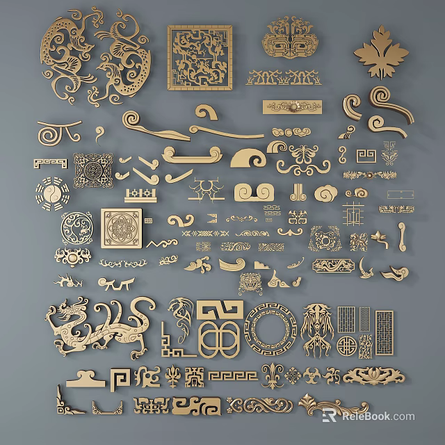 Exquisite Traditional Chinese Wooden Carvings With Various Intricate Patterns And Ornamental Elements 3d model 