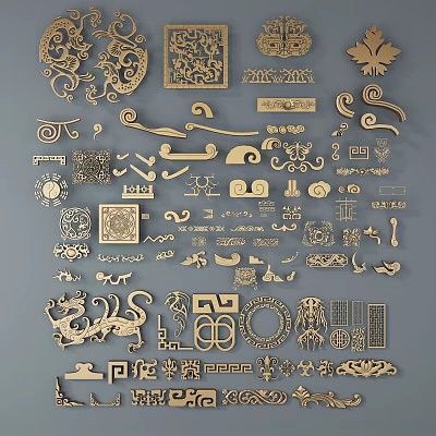 Exquisite Traditional Chinese Wooden Carvings With Various Intricate Patterns And Ornamental Elements 3d model