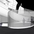 Large White Ship Displayed in Modern Architectural Space With People Around 3d model