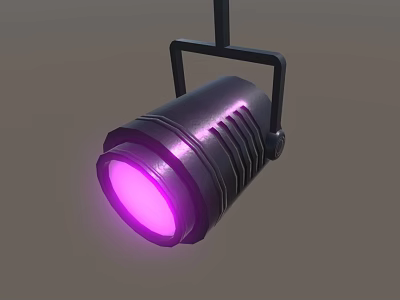 Black Metal Stage Light With Purple Illumination And Hanging Bracket Design 3d model