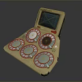 Vintage Handheld Electronic Device With Circular Buttons Beige Casing And Display Screen