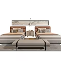 Two Single Beds Modern Design With Bedside Tables Pendant Light Rug And Bench 3d model