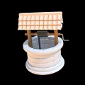 Small Well Toy Model With Stone Well Body Wooden Frame Tile Roof And Winch Mechanism