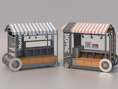 Mobile Shopping Carts With Striped Canopies Shelves And Wheels For Retail Use 3d model