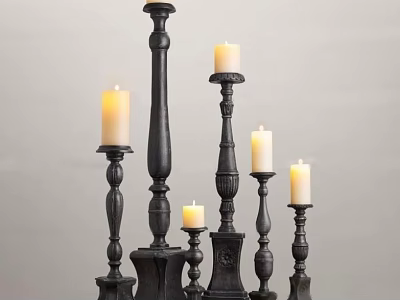 Black Candle Holders With Multiple Varying Heights And Lit Candles 3d model