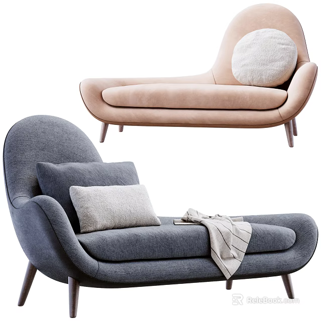 Modern Upholstered Chaise Lounge With Gray And Beige Fabric Pillows And Throw Blanket 3d model 