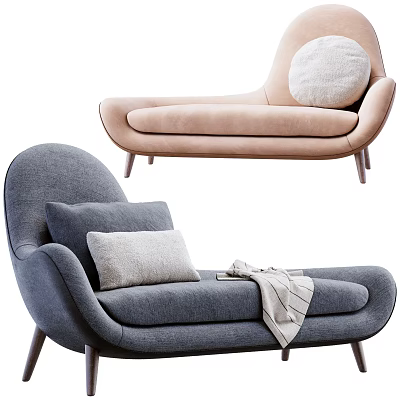 Modern Upholstered Chaise Lounge With Gray And Beige Fabric Pillows And Throw Blanket 3d model