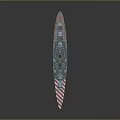 Warship 3D Model With Red And White Striped Hull Gray Body Multiple Turrets And Superstructure
