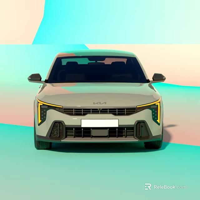 KIA Modern Car Front Design With Yellow Daytime Running Lights And Grille 3d model 