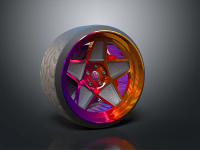 Automotive Alloy Wheel Rim with Colorful Gradient Multi Spoke and Shiny Metallic Finish 3d model