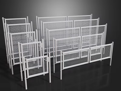 White Metal Mesh Fences Stacked With Various Sizes And Grid Design 3d model