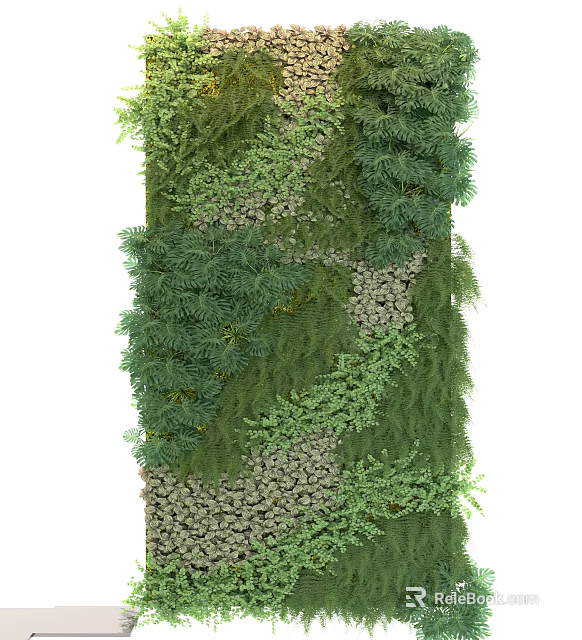 Lush Living Plant Wall Vertical Garden Design With Various Green Plants And Natural Mossy Textures 3d model 