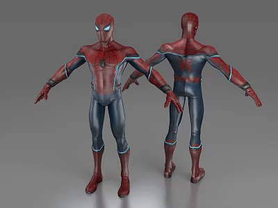 Spider Man Game Movie Character Front Back Views With Red Blue Suit And Glowing Eyes 3d model