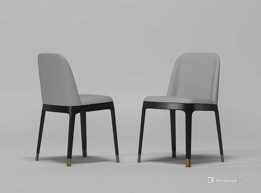 Modern Light Gray Dining Chairs with Black Legs and Gold Accents 3d model 