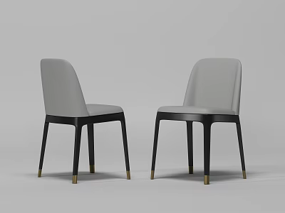 Modern Light Gray Dining Chairs with Black Legs and Gold Accents 3d model