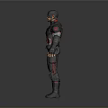 Armored 3D Character Model With Black Red White Costume Striped Chest Emblem And Helmet