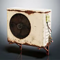 Old Rusted Air Conditioner Fan With Rust Spots On Metal Casing And Stand Base