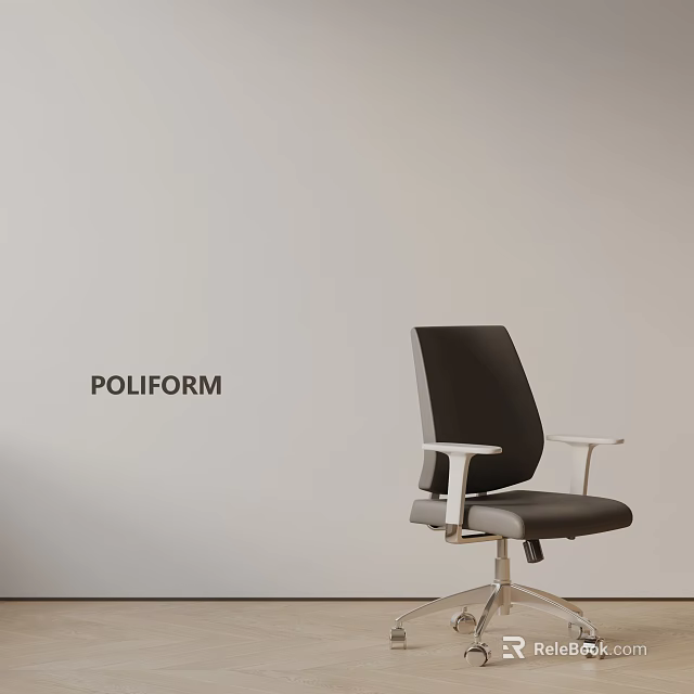 Poliform Modern Office Chair With Black Seat White Armrests Metal Base 3d model 