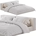 Modern Double Bed With White Bedding Upholstered Headboard Cozy Pillows And Duvet