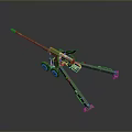 Green Military Cannon With Long Barrel And Wheel Mounted Carriage