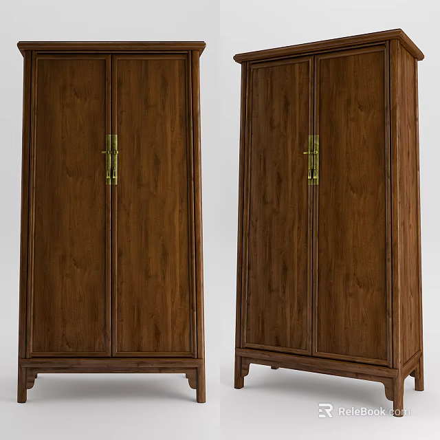 Traditional Wooden Double Door Wardrobe With Golden Handles And Classic Design 3d model 