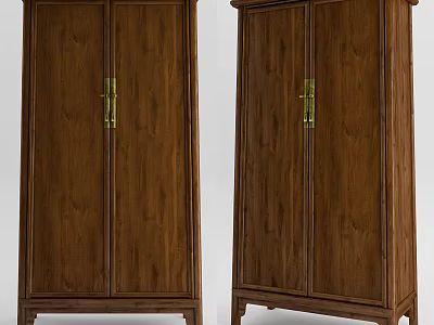 Traditional Wooden Double Door Wardrobe With Golden Handles And Classic Design 3d model
