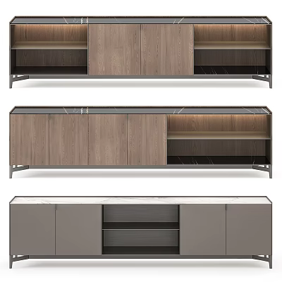 Modern Stylish Dresser With Wooden Panels Marble Top And Open Shelves 3d model
