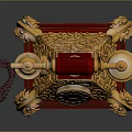 Vintage Rotary Telephone With Red And Gold Ornate Design Classic Landline Device