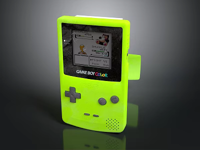 Neon Green Game Boy Color Portable Electronic Gaming Device Displaying Game Interface 3d model